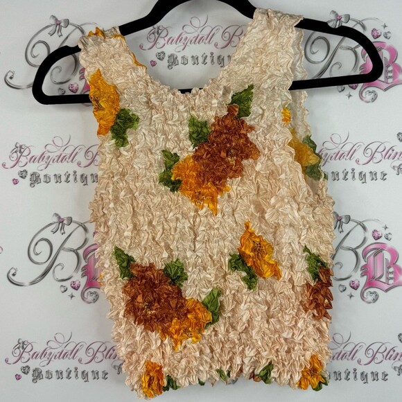 Tank top bubble top y2k stretchy one size Floral Textured Sleeveless Top - Picture 2 of 7